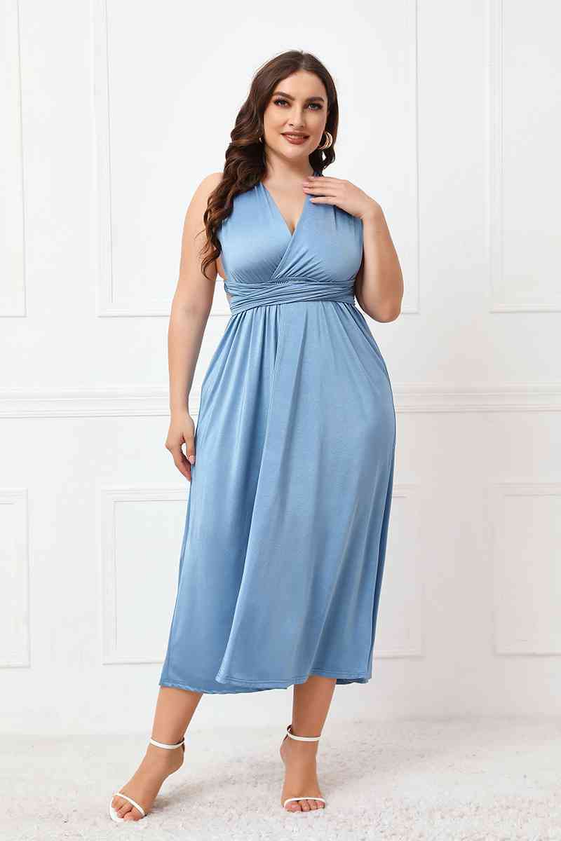 Plus Size Tied Surplice Sleeveless Midi Dress