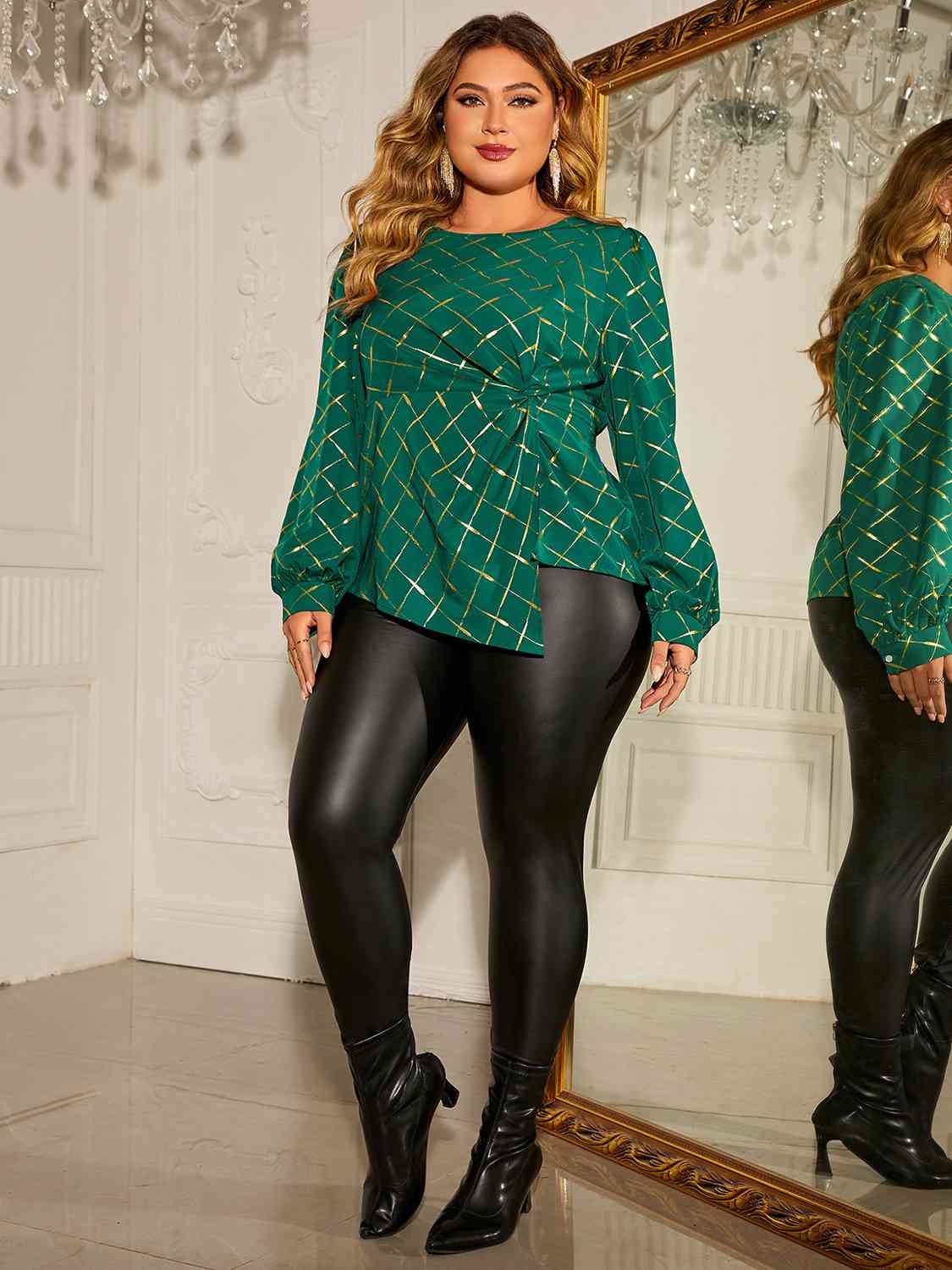 Plus Size Twist Front Long Sleeve Blouse