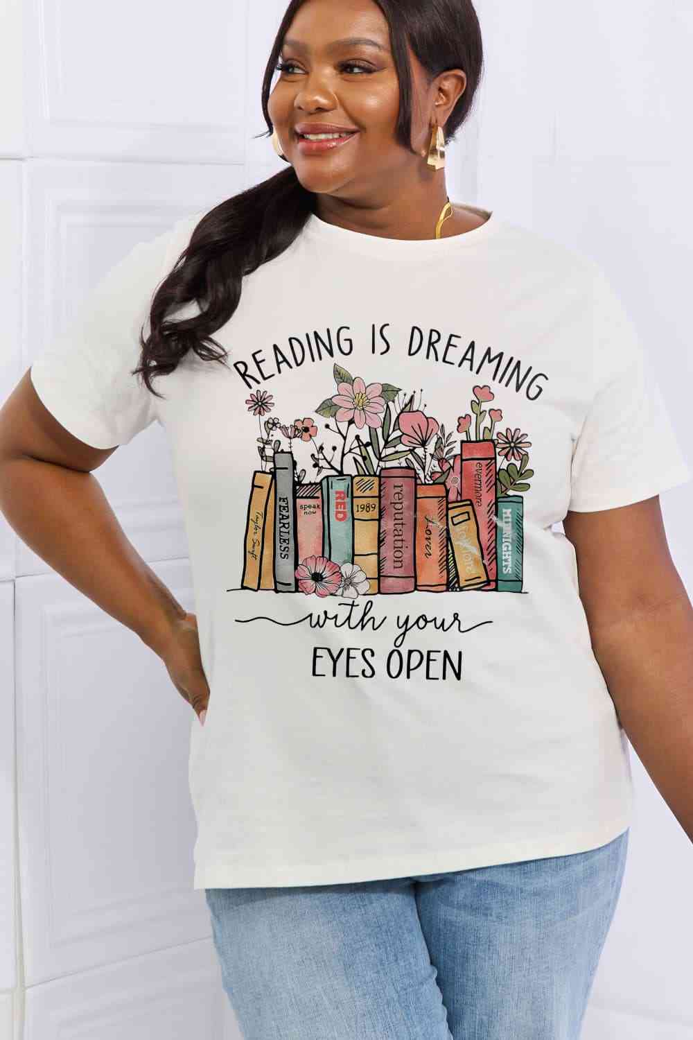 Simply Love Simply Love Full Size READING IS DREAMING WITH YOUR EYES OPEN Graphic Cotton Tee