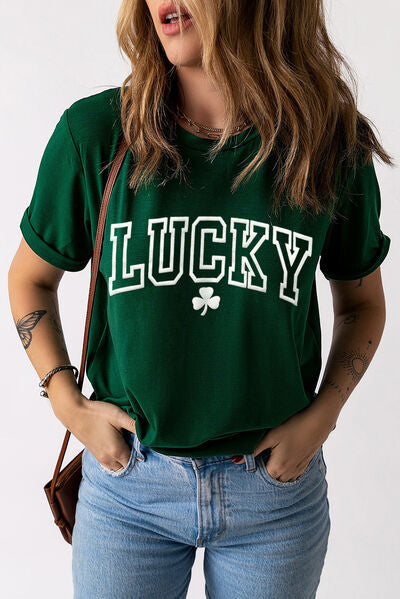 LUCKY Round Neck Short Sleeve T-Shirt